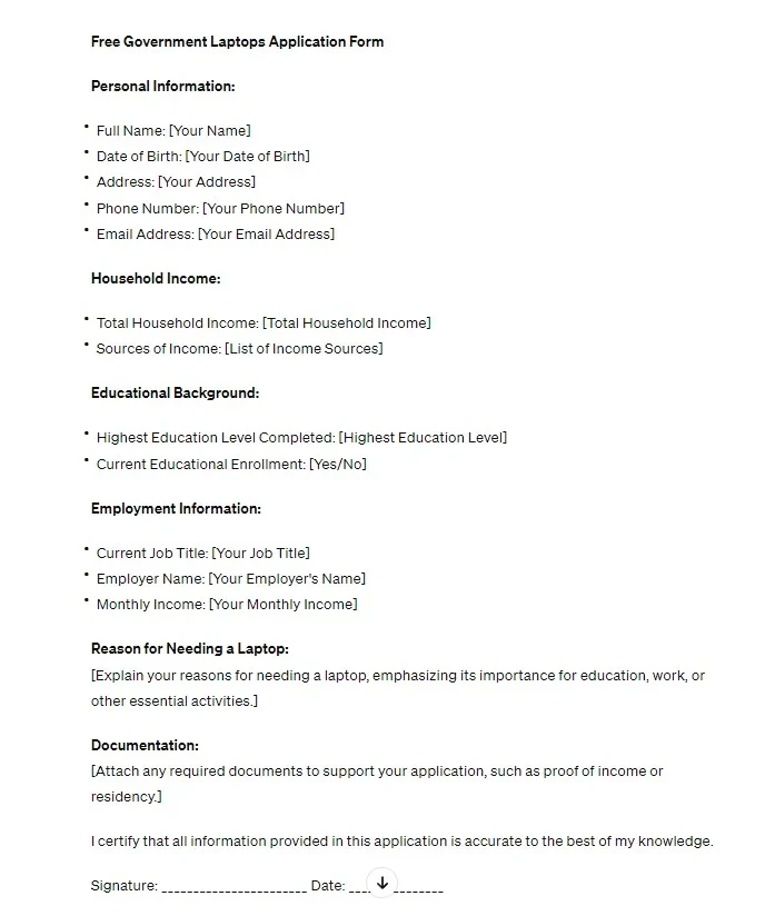 free laptop application form